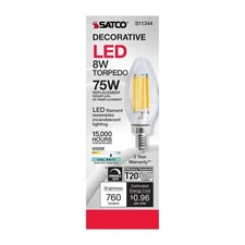 Satco S11344 - 8 Watt C11 LED Candelabra Clear Bulbs - 4000K (2, 6 or 24 Pack)