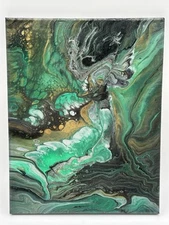 Abstract Acrylic Fluid Pour Art Painting Wall Art  11”x14”