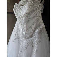 David's Bridal 9WG9927 20W Strapless Beaded Wedding Dress White Tulle A-Line NWT
