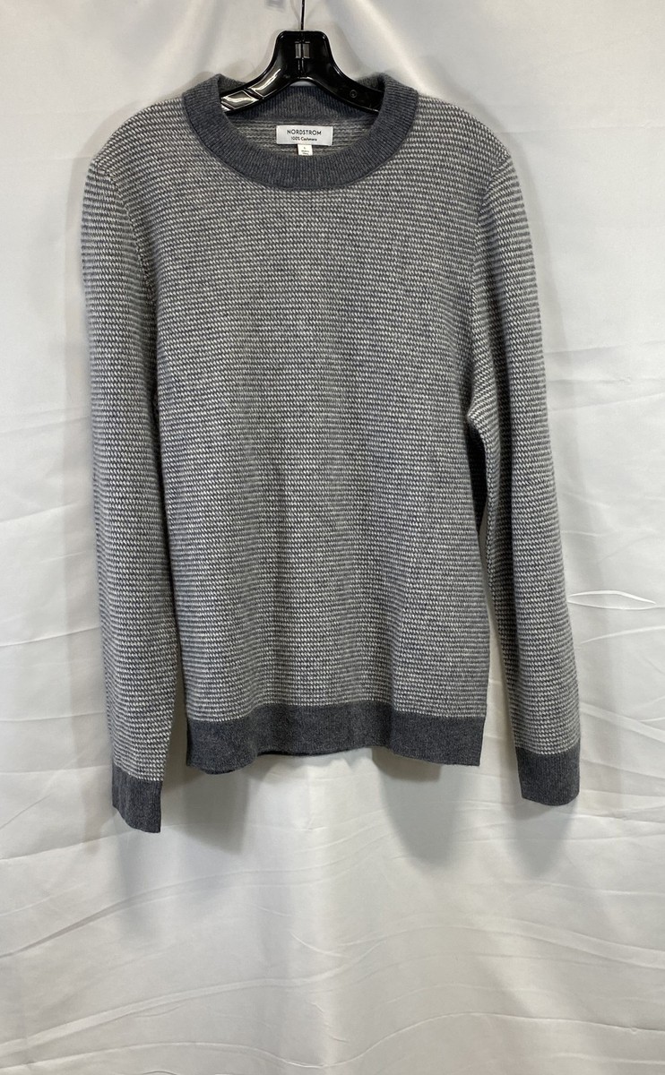 Nordstrom Women's Grey 100% Cashmere Textured Crewneck Sweater