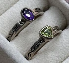 Silpada 925 Sterling Silver Stack Multi Stone Ring Pair Size 7 Peridot Amethyst