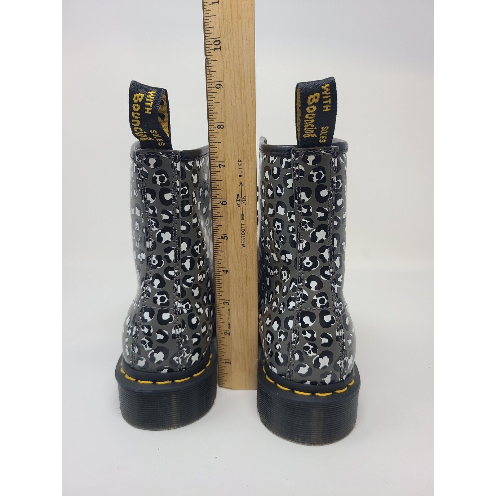 DOC DR MARTENS GUNMETAL 1460 LOUD LEOPARD Leather Boots Sz 6 Grunge Whimsigoth thumbnail 9