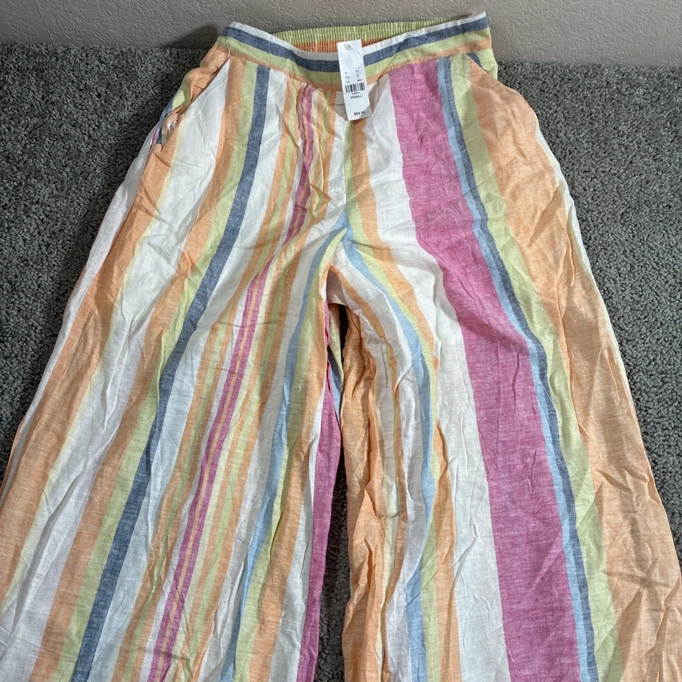 NUEVO CON ETIQUETAS NY & CO Mezcla de Lino Multicolor Rayas Pierna Ancha Playa Pull On Pantalones XS NUEVO Foto 2 de 4