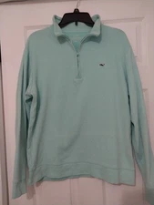 Vineyard Vines Unisex M. Aqua Blue Mint Cotton Quarterzip Pullower Sweatshirt
