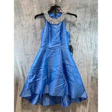 Adrianna Papell Mikado Halter Dress Blue Pearl Embellished High-Low 4 AP1E207350