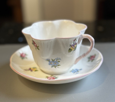 Crown Staffordshire Floral Bouquet Porcelain Tea Cup &Saucer Set Fine Bone China