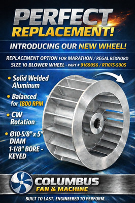 Great Replacement Option for Marathon Blower Wheel #9169056 / RT1075--500S