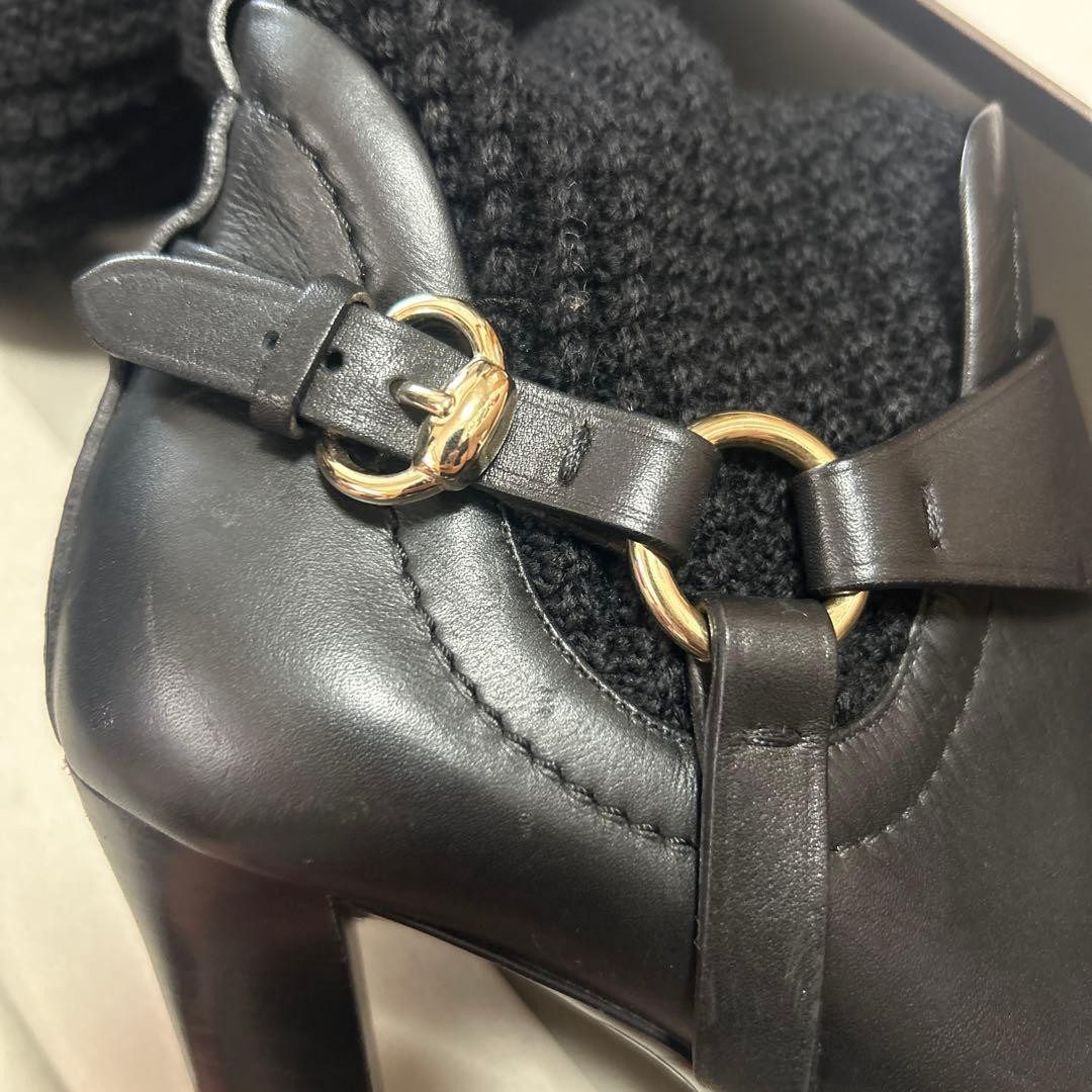 GUCCI Boots Heel Leather/knit Black EU37.5/US7.5 116449c thumbnail 18