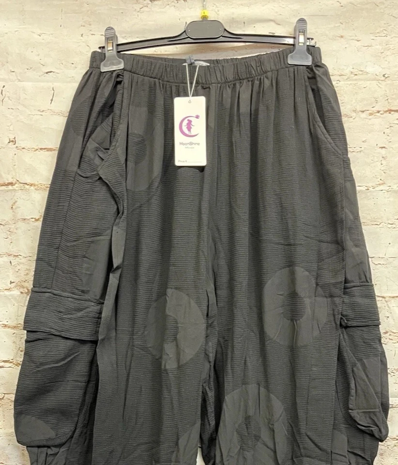 Moonshine Fashion Musselin Freizeit Hose Lagenlook 46 48 50 Übergrösse Neu schwa - Bild 2 von 4