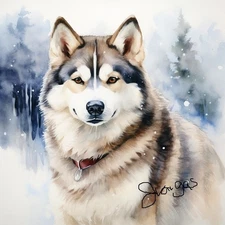 Watercolor Alaskan Malamute Painting Art Print 8x11 inch