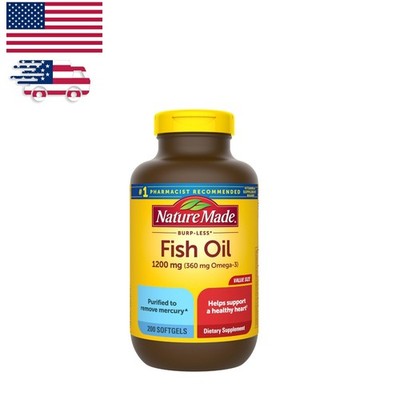 Purified Burp Less Omega 3 Fish Oil, 1200 mg   200 Softgels for Optimal Health