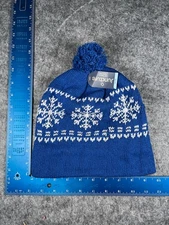 Juncture Beanie Toque Adult One Size Blue Fair Isle Knit Polyester Pom Ski NEW