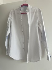 Reserved Men’s White Slim Fit Shirt Size L Blue Elbow Patches Long Sleeve