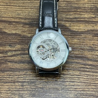 FORSINING Luxury Silver Skeleton Steampunk Windup Mechanical Watch Mens