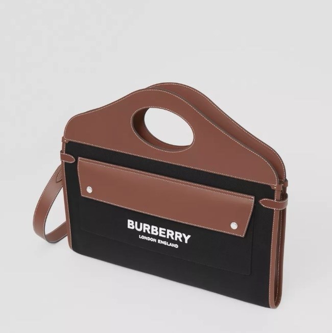 Burberry pocket shoulder bag handbag Leather canvas brown Black Tote Holiday 🎁 image 6