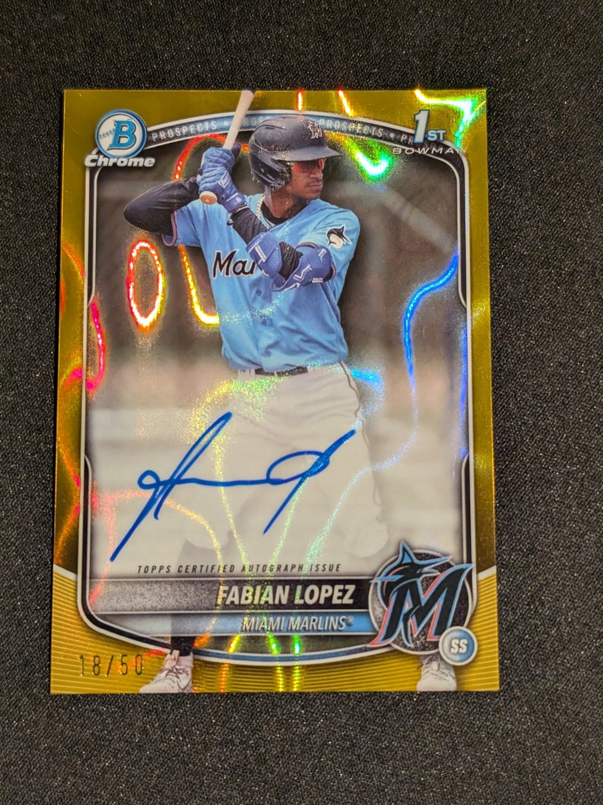2025 Bowman Chrome Fabian Lopez Gold Lava Refractor Auto /50 1st RC