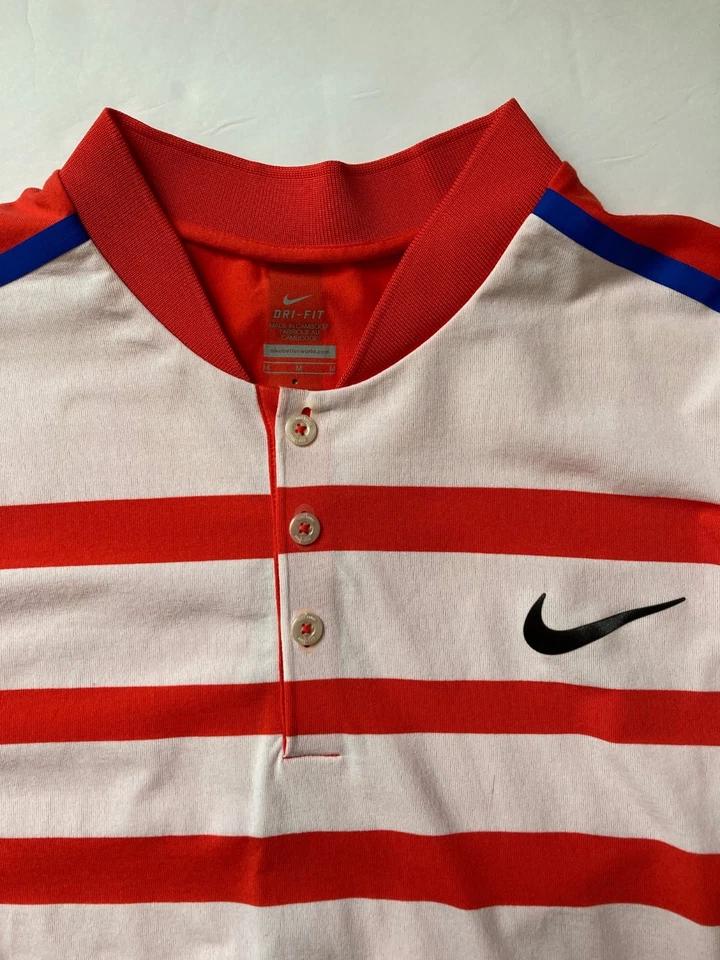 Nike Federer RF Indian Wells 2016 Henley Tennis Polo Shirt M Striped 728951-696 - Image 4 of 4