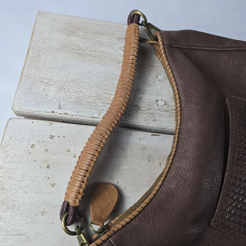 Eddie Bauer Leather Shoulder Purse Brown Hobo Bucket EUC Softshell - Image 3 of 4