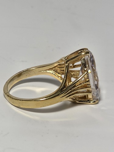 Vtg 18K GE Gold Plated & Clear Cubic Zirconia Marquise Solitaire Ring Sz 8.75 - Imagen 2 de 6