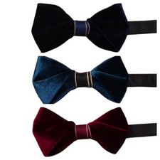 Men Velvet Soft Bow Neck Tie Wedding Party Tuxedo Shirt Business Formal Bowtie