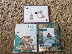 3 Handmade Stampin' Up Cards Walrus Mercury, Kangaroo, Bear, From All of Us