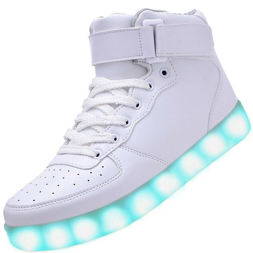 Men LED White Shoes Light Up USB 