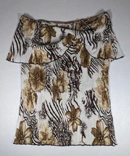 CDW Creative Design Works Inc.  Top Blouse Brown Tones Flowers Womens Size M 