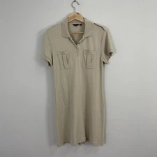 Mulberry Dress Beige Cream Polo Shirt Dress Medium M Shift Collared Knee Length
