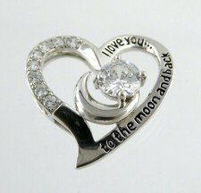 Sterling Silver I Love You to the Moon and Back Gem Heart Moon Pendant 925 3.3g