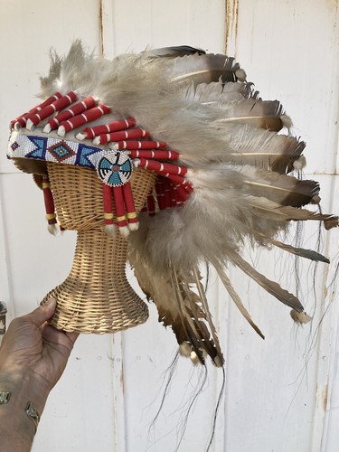 Vintage Native American Indian Feathered Real Ceremonial Headdress 1950’s 60’s
