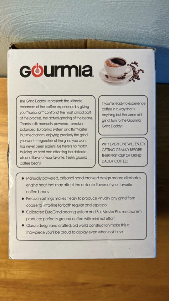 Gourmia GCG9310 Manual Coffee Grinder Artisanal Hand Crank Coffee Mill