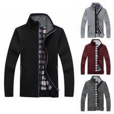 Men Sweater Winter Warm Zip Cardigan Rib Knitted Jumper with Pocket Pullover