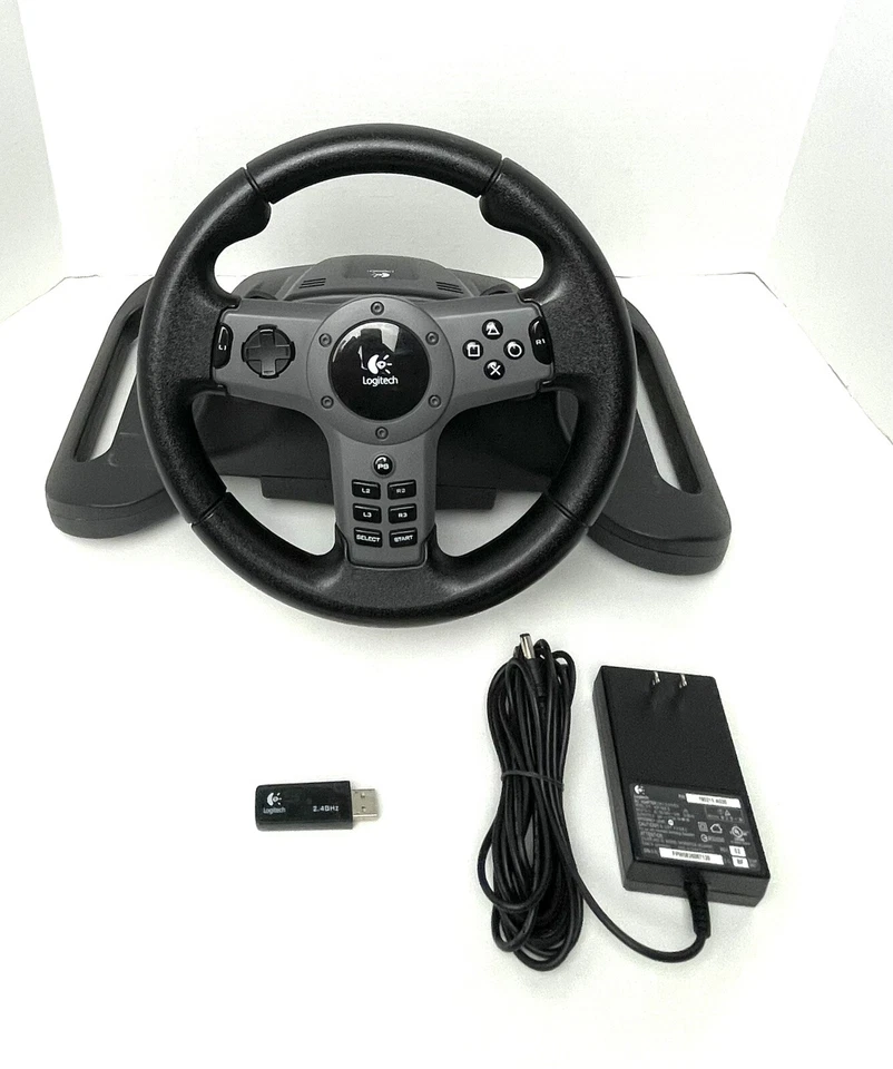 OEM Logitech E-X5D12 Driving Steering Wheel Sony Playstation2 PS2 Wheel & Dongle - Image 2 of 4