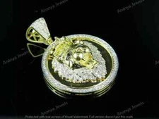 3.00CT Round Cut Lab Created Lion Head Medallion Pendant 14K Yellow Gold Plated