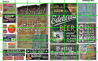 NH014 1/2 Set N SCALE GHOST SIGNS CAFE BEER DRY GOODS ICE SODAS DAVE'S DECALS 