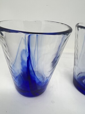 Bormioli Rocco Cobalt Blue Swirl 4” 8 Ounce Drinking Glasses Set