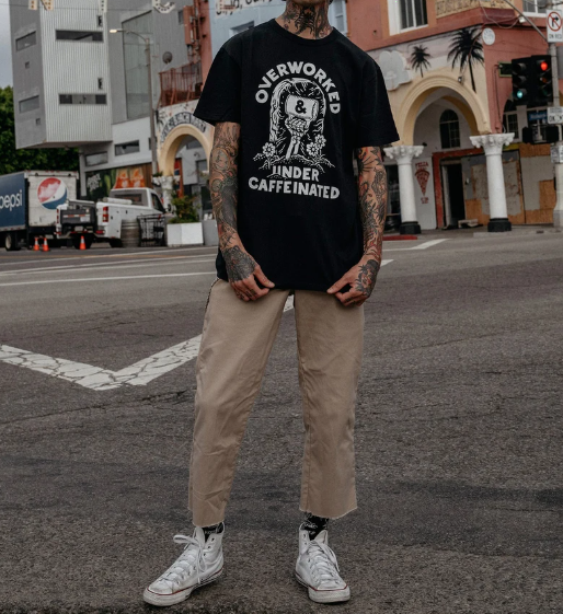 T-Shirt Unisex Over Worked Under Caffeinated Tee Coffee