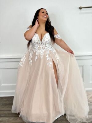 Plus Size Wedding Dresses Champagne with Split Off the Shoulder Lace  Appliques | eBay