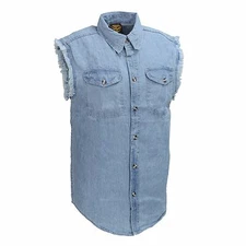 Milwaukee Leather DM1001 Men's Light Blue Lightweight Sleeveless Denim Shirt