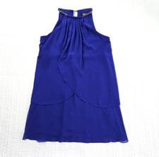 SLNY Navy Blue Sleeveless Chiffon Tulip Tiered High Low Cocktail Dress Size 12