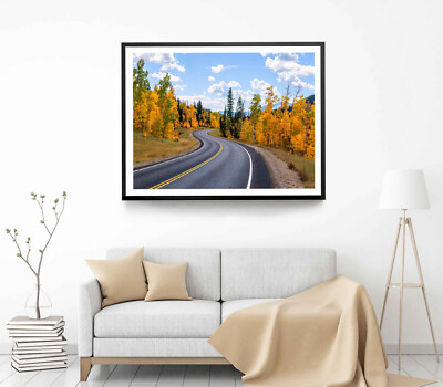 Highway Road Print, Mountain Wall Art, Cloudy Sky Framed Nature Wall Art, Natura