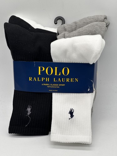 6 PAIR PACK POLO RALPH LAUREN CLASSIC SPORT MEN CREW SOCKS SIZE 10-13 - Picture 41 of 52