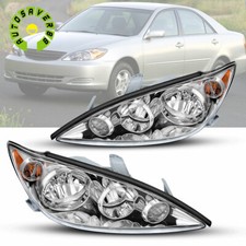 Headlights Assembly For 2005-2006 Toyota Camry Sedan Chrome Amber Headlamp 05-06