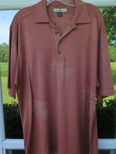 Tommy Bahama Silk Cotton Orange Striped Palm Tree Pullover Polo Shirt Medium EUC