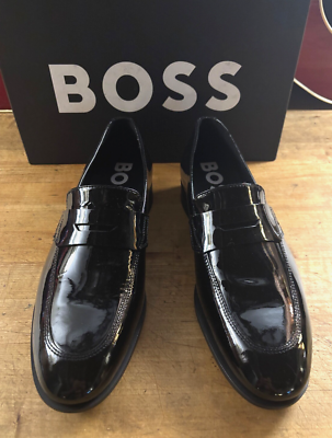 Hugo Boss Colby Patent Leather Penny Loafers Black Tux Size  display picture 1