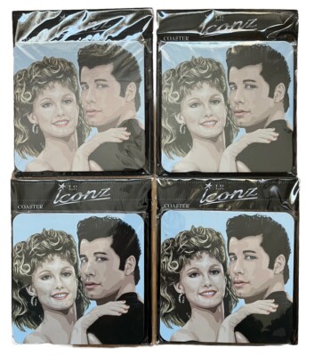 4er Pack Fett Getränke Untersetzer (Sandy und Danny/Newton John und Travolta) Neu