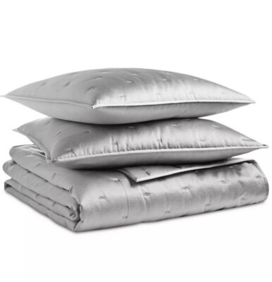 Hotel Collection Glint Full / Queen Quilted 3 Piece Coverlet Set charcoal（new)