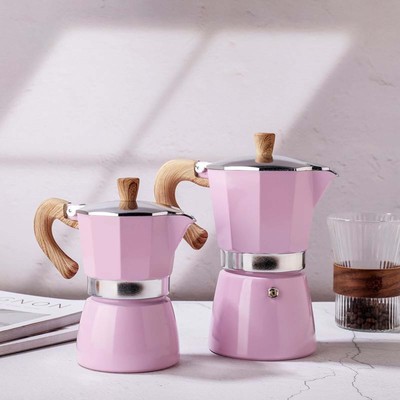 Pink Moka Pot 300ml   6 Cup Italian Espresso Coffee Maker | Stovetop Percolator 