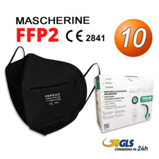 10 Mascherine FFP2 protettive 5 strati certificate CE 2841 Nera senza valvola 