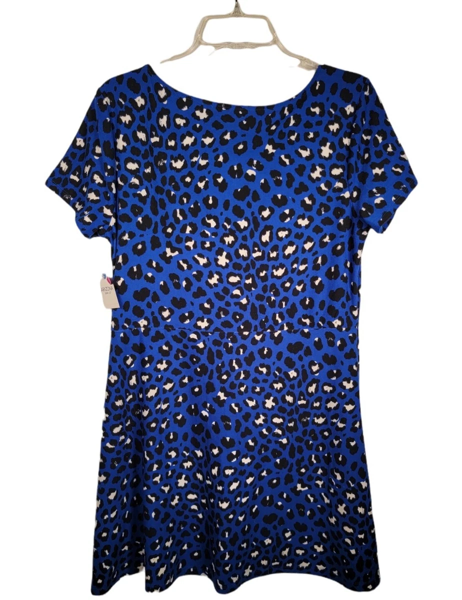 NWT Arizona Jean Co. Leopard Print Blue Girl's Short Sleeve A-line Dress Size-XL